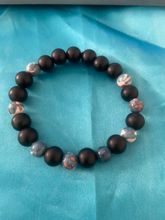 BLACK MATTE ONYX WITH RAIN STONE BEAD
