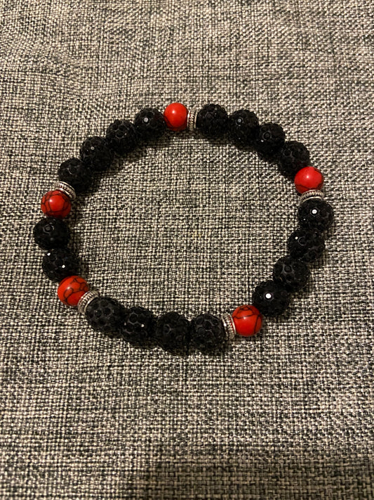 BLACK LAVA STONE,RED TURQUOISE JADE& BLACK ONYX