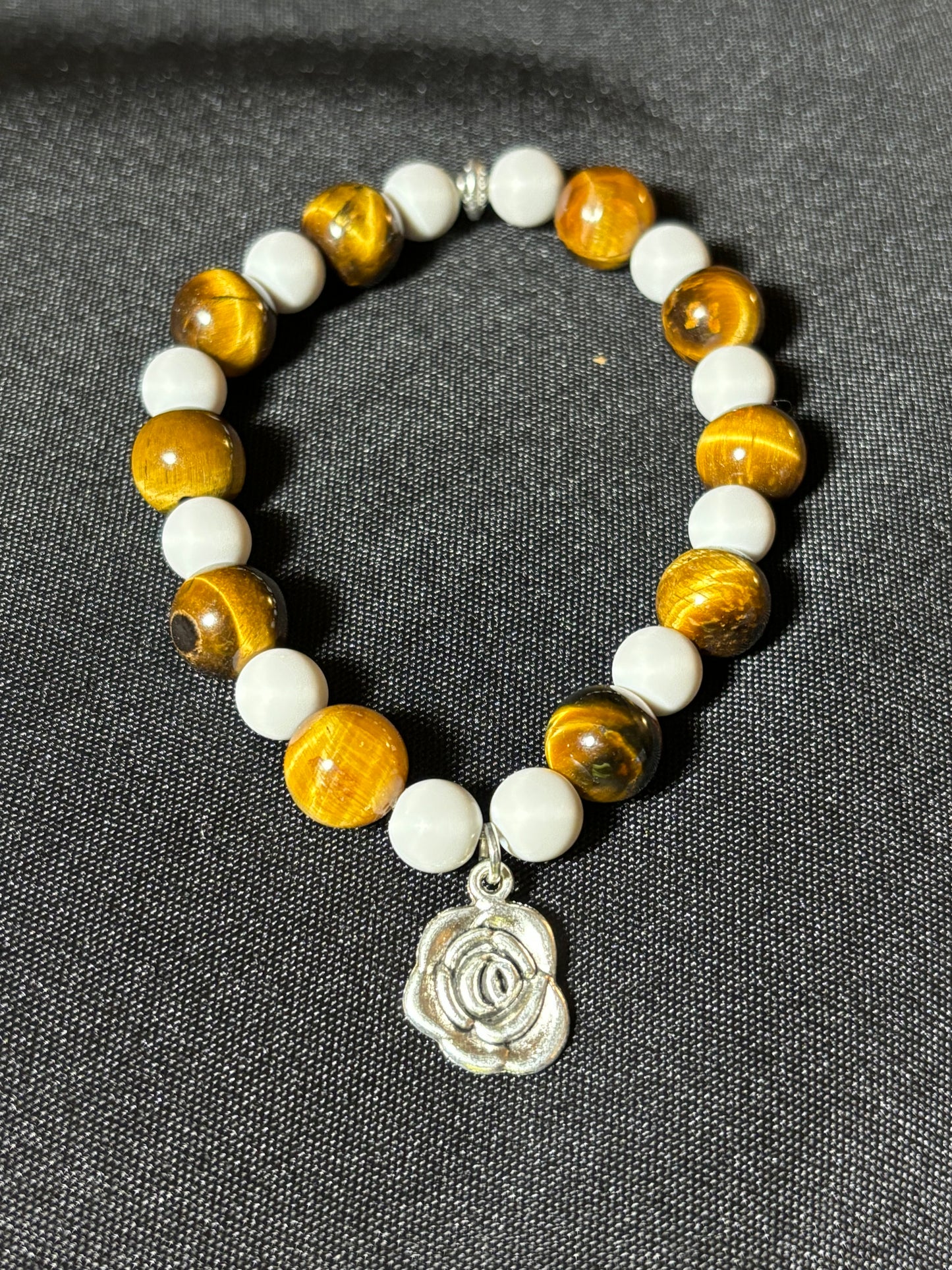 TIGER EYE and CLAY BEAD WITH CHARM