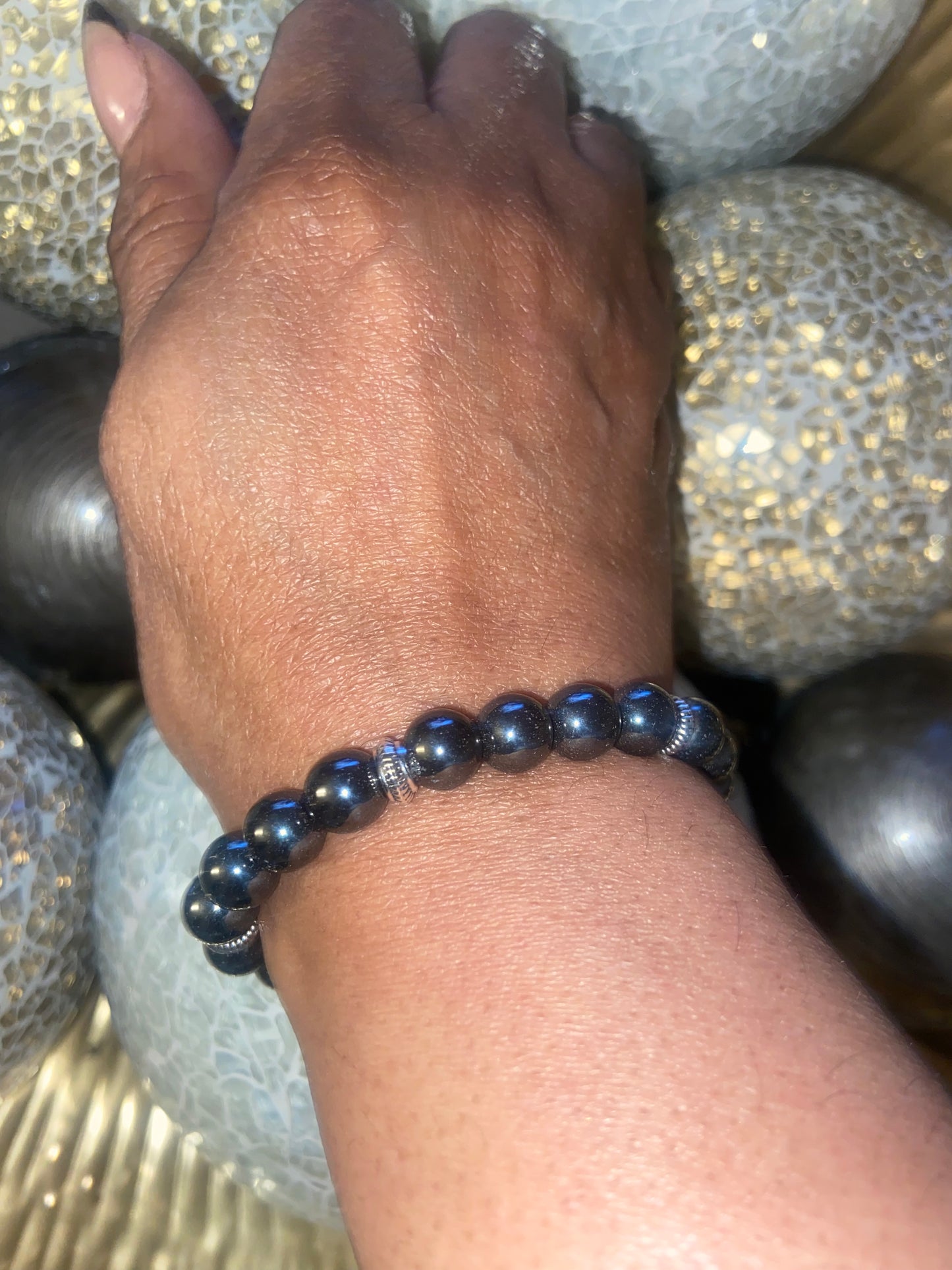 SILVER HEMATITE WITH SILVER SPACERS  UNISEX